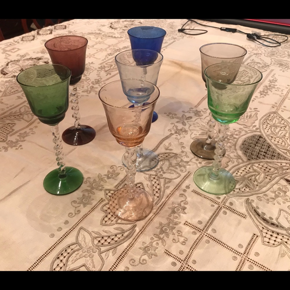 7 Gorgeous Vintage Handblown Colored Glasses